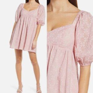 WAYF Floral Babydoll Dress Womens Medium M Pink Empire Waist Mini Coquette II07